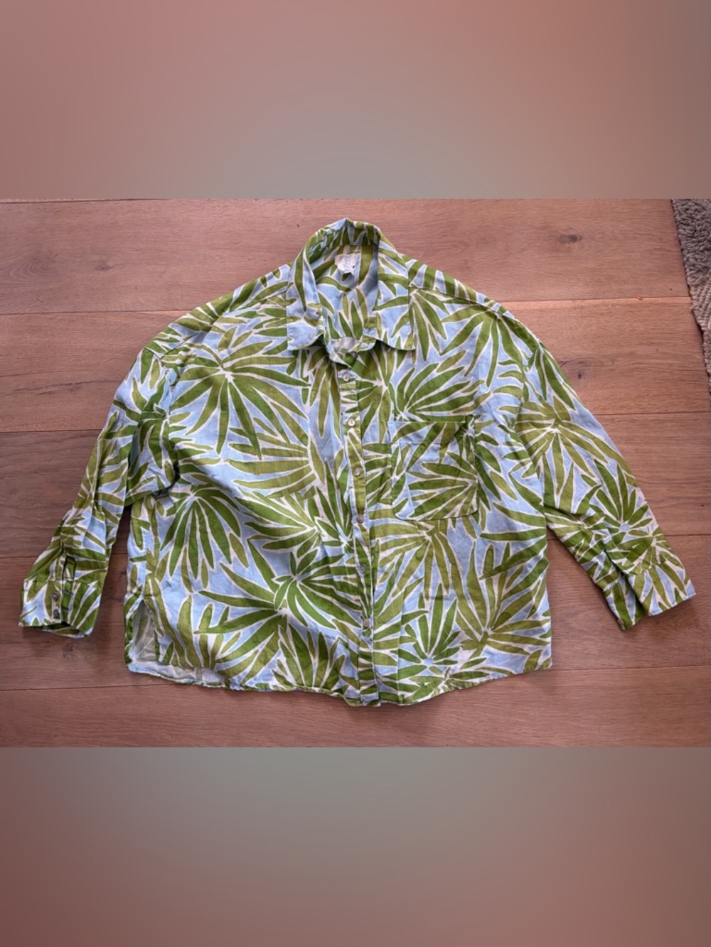 Sigrid Olsen 100% linen all over print palm tree summer beach print - 1X